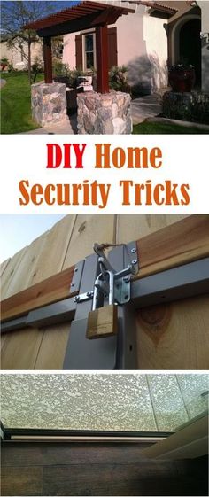 two pictures with the words diy home security tricks on them and an image of a house