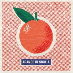 an orange on a red and white background with the words arance di sicla