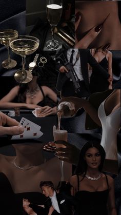 a collage of photos with women and wine glasses