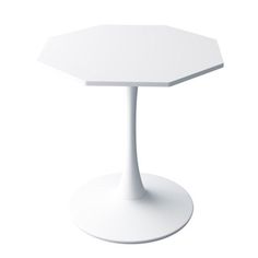 a white table with a hexagonal top on it's pedestal, against a white background