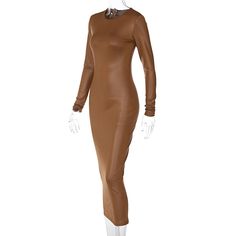 Features: Be elegant and eye-catching with this sophisticated Jill Full Sleeve Bodycon Midi Dress. This full sleeve design includes an O-neck and a stylish, slim split that gives a sultry look. It's the perfect dress for formal or dressy occasions. Winter Dinner Bodycon Dress With Long Sleeves, Winter Long Sleeve Bodycon Dress For Dinner, Chic Stretch Bodycon Dress For Dinner, Long Sleeve Stretch Bodycon Dress For Dinner, Sleek Long Sleeve Midi Dress For Dinner, Sleek Long Sleeve Party Dress, Formal Long Sleeve Slim Fit Bodycon Dress, Chic Long Fitted Bodycon Dress, Elegant Fitted Brown Bodycon Dress