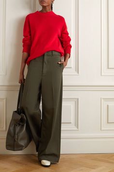 Loulou Studio, Fall Winter Trends, Copenhagen Fashion Week, Mode Casual, Runway Trends, Red Sweater, Winter Trends, Green Pants, Winter Mode