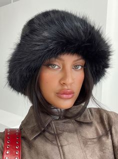 Fluffy hat Plush bucket design, short soft brim, faux fur material Fully lined 100% polyester Cold hand wash Fur Hat Outfit, Black Fur Hat, Fluffy Hat, Fluffy Bucket Hat, Bucket Design, Nyc Outfits, Faux Fur Material, Style Goals, Winter Hats For Women