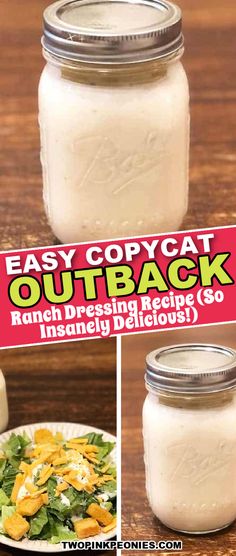 an image of easy copycat outback ranch dressing in a mason jar with instructions