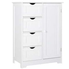 a white armoire with four drawers and two doors