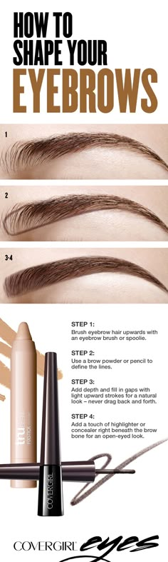 A bold eyebrow isn’t only on trend, it automatically helps you look more pulled together – and it’s easy to do! STEP 1: Brush eyebrow hair upwards with an eyebrow brush or spoolie. STEP 2: Use a brow powder or pencil to define the lines. STEP 3: Add depth and fill in gaps with light upward strokes for a natural look – never drag back and forth. STEP 4: Add a touch of highlighter or concealer right beneath the brow bone for an open-eyed look. Shape Your Eyebrows, Bold Eyebrows, Permanente Make-up, Eye Brows, Smink Inspiration, Brow Powder