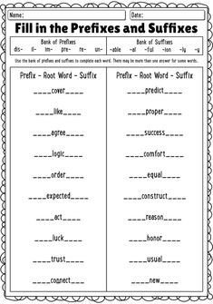 printable worksheet for fill in the reflexs and suffixes to help students