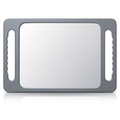 a gray and white rectangular mirror on a white background