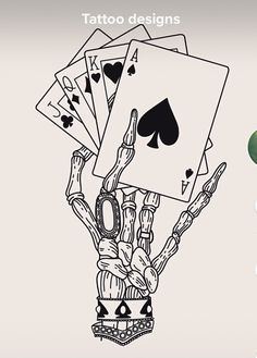 a drawing of playing cards in the shape of a robot with four hands holding them