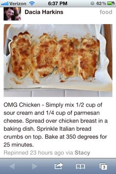 the recipe for chicken parmesan is displayed on an iphone screen, and it appears to be in english