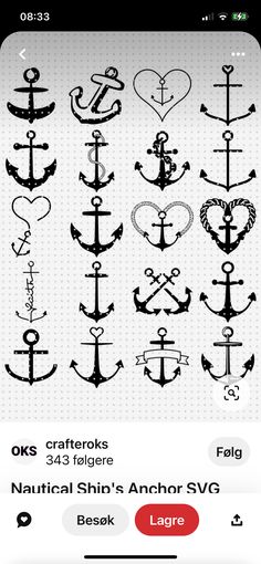 an iphone screen showing different types of anchors