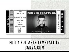 a concert ticket with an image of a bearded man on the front and back side