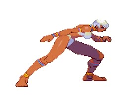 an old school video game character in the style of pixel art, with white hair and purple pants