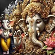 an elephant and a ganesha are depicted in this painting