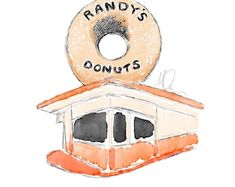 a drawing of a donut shop with the words randy's donuts on it