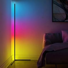 Minimalist Strip LED RGB Dimming with Remote Modern Floor Lamp Standing Lamp - Dazuma Corner Floor Lamp, Standing Light, Floor Lamp Styles, Pole Lamps, Farmhouse Ceiling Fan, Modern Floor Lamp, Corner Lamp, Strip Led, Tall Lamps