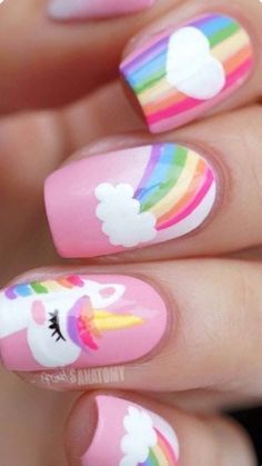 Nail Designs Cute, Unicorn Nails Designs, Nail Art For Kids, Manicure Nail Designs, Unicorn Nails, Cute Nail Art Designs, Baby Nails