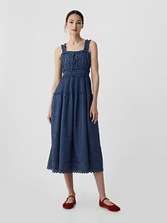 Gap × DÔEN Eyelet Midi Dress | Gap Spring Casual Smocked Dress With Straight Neckline, Casual Smocked Dress With Straight Neckline For Spring, Casual Smocked Dress With Straight Neckline, Gap Summer Midi Dress, Casual Gap Maxi Dress, Chic Sleeveless Gap Maxi Dress, Chic Sleeveless Maxi Dress By Gap, Gap Casual Maxi Dress, Gap Summer Midi Dress For Daywear