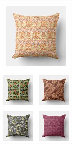 four pillows with different patterns on them