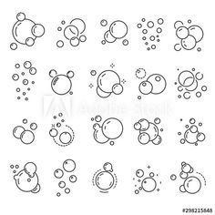 an image of different types of bubbles on a white background with black and white lines