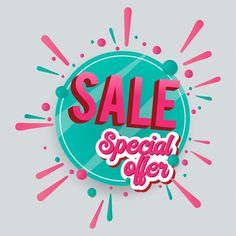 sale special offer sign on grey background with pink and green sprinkles stock photo