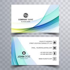 two business cards with wavy lines on them, one is white and the other is blue