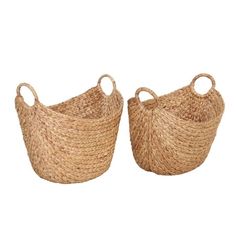 two woven baskets sitting side by side