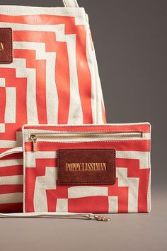 Poppy Lissiman Polanco Tote Poppy Lissiman, Red Fits, Zipper Pouch, Color Coding, Poppies, Cotton Canvas, Leather Bag, Anthropologie