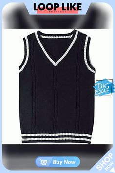 Suit Collar Women's Vest V-neck Striped Stitching Casual Knitted Pullover Uniform Sweater, V Neck Sweater Vest, Sweater Vest Black, Houndstooth Sweater, Cable Knit Vest, Trendy Sweater, Sleeveless Sweater Vest, Sweater Preppy, Trendy Sweaters