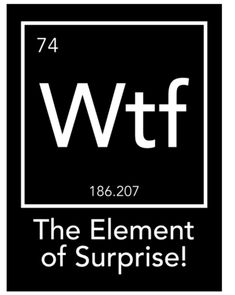 the element of surprise is shown in this black and white image with text that reads, w t f