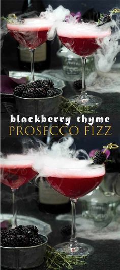 Blackberry Thyme Prosecco Fizz - Peanut Butter and Fitness Blackberry Cocktail, Halloween Party Drinks, Get Ready For Halloween, Prosecco Cocktails, Dry Ice, Halloween Cocktails