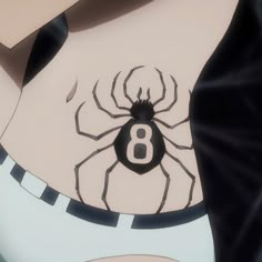 an animated image of a woman with a spider on her stomach and the number eight drawn in front of her