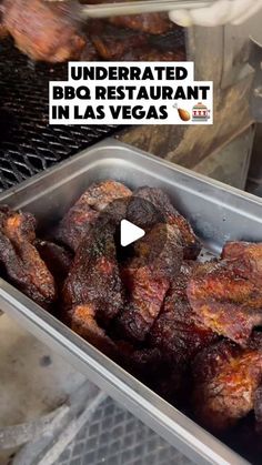 meat is being cooked on the grill in las vegas's underrated bbq restaurant