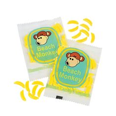 two packs of beach monkey candy with bananas in the background