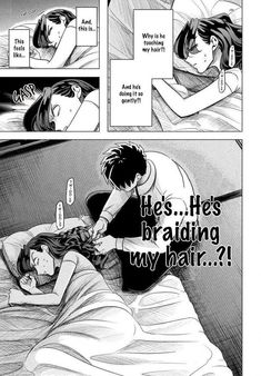 a comic strip with an image of a man and woman laying in bed, talking to each other