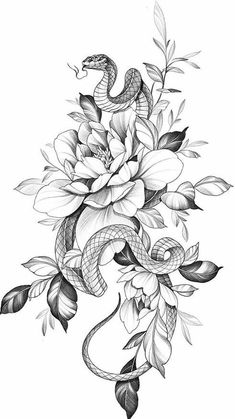 a snake and flowers tattoo design