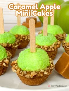 caramel apple mini cakes on a white plate