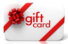 a gift card with a red ribbon and bow on the front that says, gift card