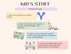 the kids's stuff info sheet shows how to use it for their own activities