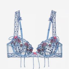 Bow And Bloom In This Supportive And Chic Style. For Love & Lemons For Victoria’s Secret: An Exclusive Collaboration That Blends Dreamy Confidence With Thoughtful Detailing, Giving Each Piece A Unique And Feminine Feel. Lift & Lining Clam Shell Cups Underwire Straps & Hooks Adjustable Straps Hook & Eye Clasp Details & Fabric Bow Trim Throughout Hand Wash Imported Feminine Pink Bra With Delicate Straps, Blue Lace Trim Bra For Spring, Spring Light Blue Bra With Padded Cups, Light Blue Underwire Bra For Spring, Spring Light Blue Padded Bra, Spring Light Blue Underwire Bra, Strawberry Bra, Contour Fashion, Bra Art