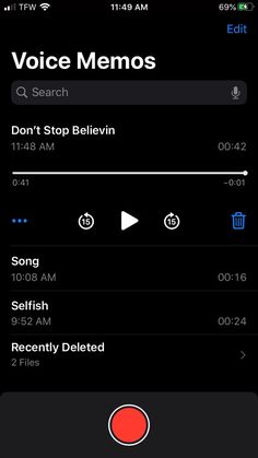 the voice memos app on an iphone's screen, showing how to use it