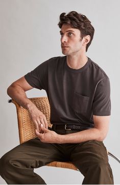 With sleeves that hit at just the right spot on the biceps, this essential pocket T-shirt nails the not-too-big, not-too-tight thing. Made of ringspun cotton jersey, this garment-dyed crewneck feels broken-in from the jump (and gets even softer with each wash). 28 1/2" length Crewneck Short sleeves Chest patch pocket 100% cotton Machine wash, tumble dry Imported Mens Academic Style, Mens Indie Style, Everyday Outfits Men, Men T Shirt Outfit, Madewell Shirts, Shirt Outfit Men, Gerson, Fit Body, Tshirt Outfits