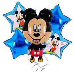 mickey mouse balloon with blue stars and balloons