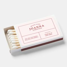 an open box of matches on a white background with the words, personalized matches by smallflower