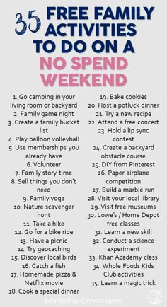 the 25 free family activities to do on a no spend weekend