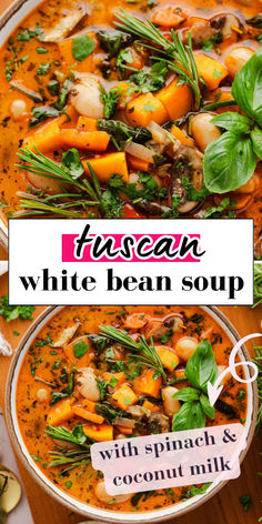 Tuscan white bean soup Healthy Bean Soup Recipes, Healthy Bean Soup, Garlic Beans, Tuscan White Bean Soup, Simple Meal Prep, Soup With Spinach, Tuscan White Bean, Healthy Beans, Potato Pasta