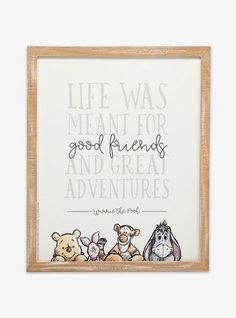 winnie the pooh and friends quote framed in wooden frame with hand painted animals on it