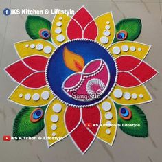 colorful rangolim design for diwaling on the floor