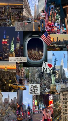 the collage has many different pictures and words on it, including an image of new york city