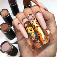 Fall Winnie The Pooh Nails, Winnie The Pooh Fall Nails, Pooh Bear Nails Acrylic, Tigger Nails, Fall Winnie The Pooh, Disney Fall Nails, Character Nail Designs